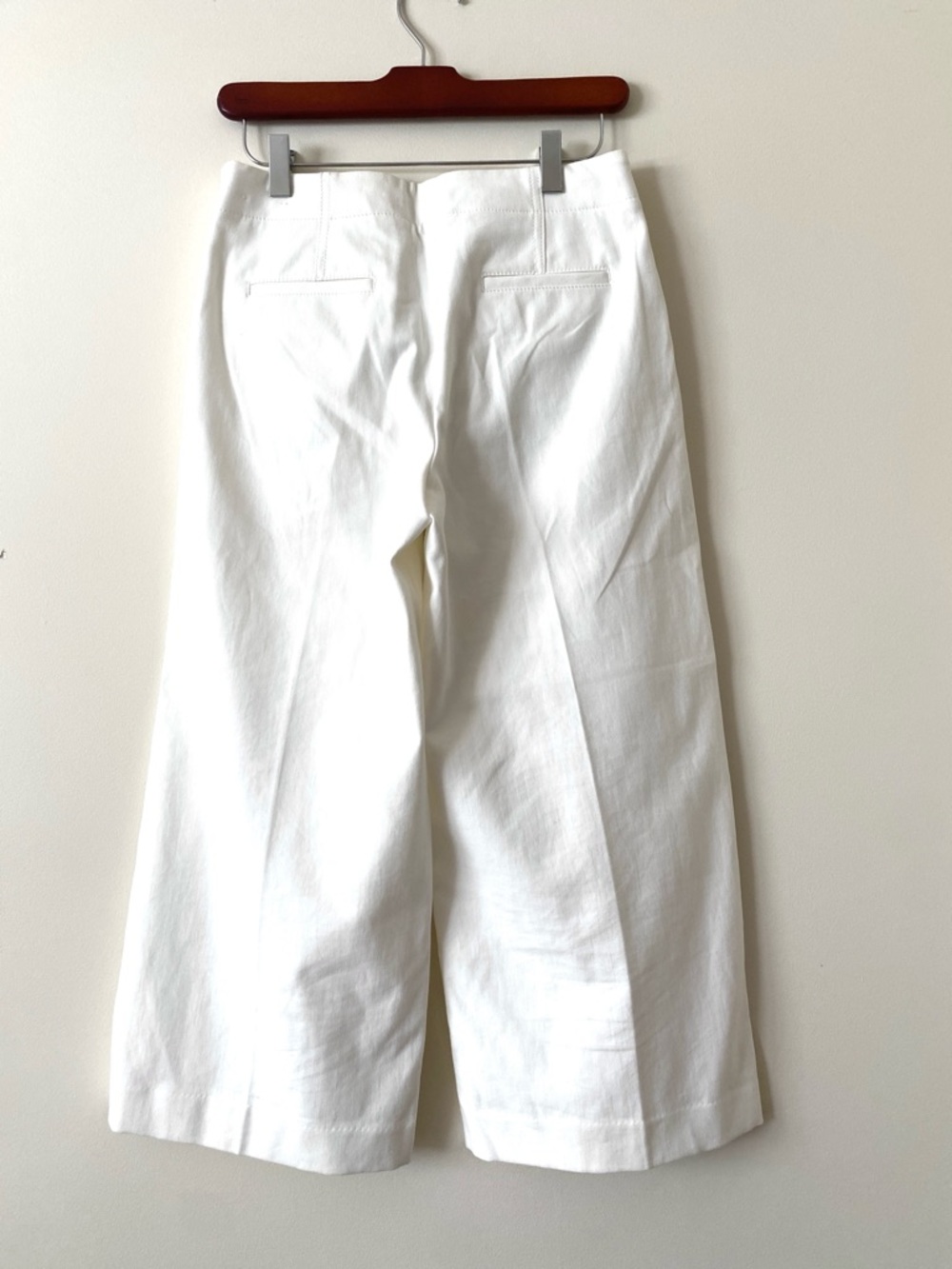 Ann Taylor White Ivory Wide Leg Cropped Cotton Blend Pants Size 2 Petite - Picture 3 of 13